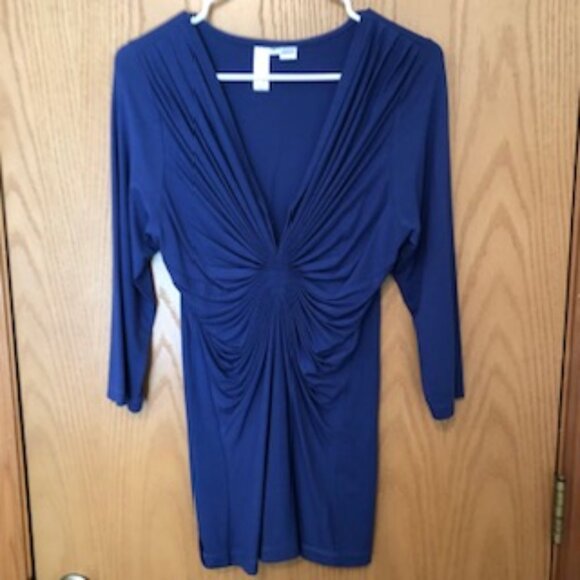 Flutter & Squeak Gathered Blue Mini Dress Tunic Long Sleeves Size Medium - Picture 1 of 6